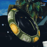 Green Sun and Moon Steering Wheel Cover Set with car coasters and seat belt covers
